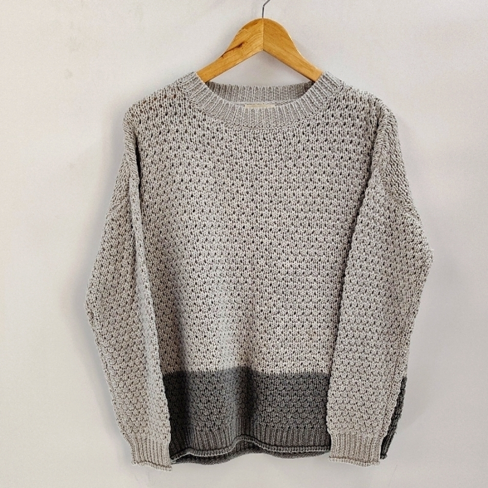 Rag Poets Kitted Crew Neck Pullover Sweater Two Tone Gray Size Large